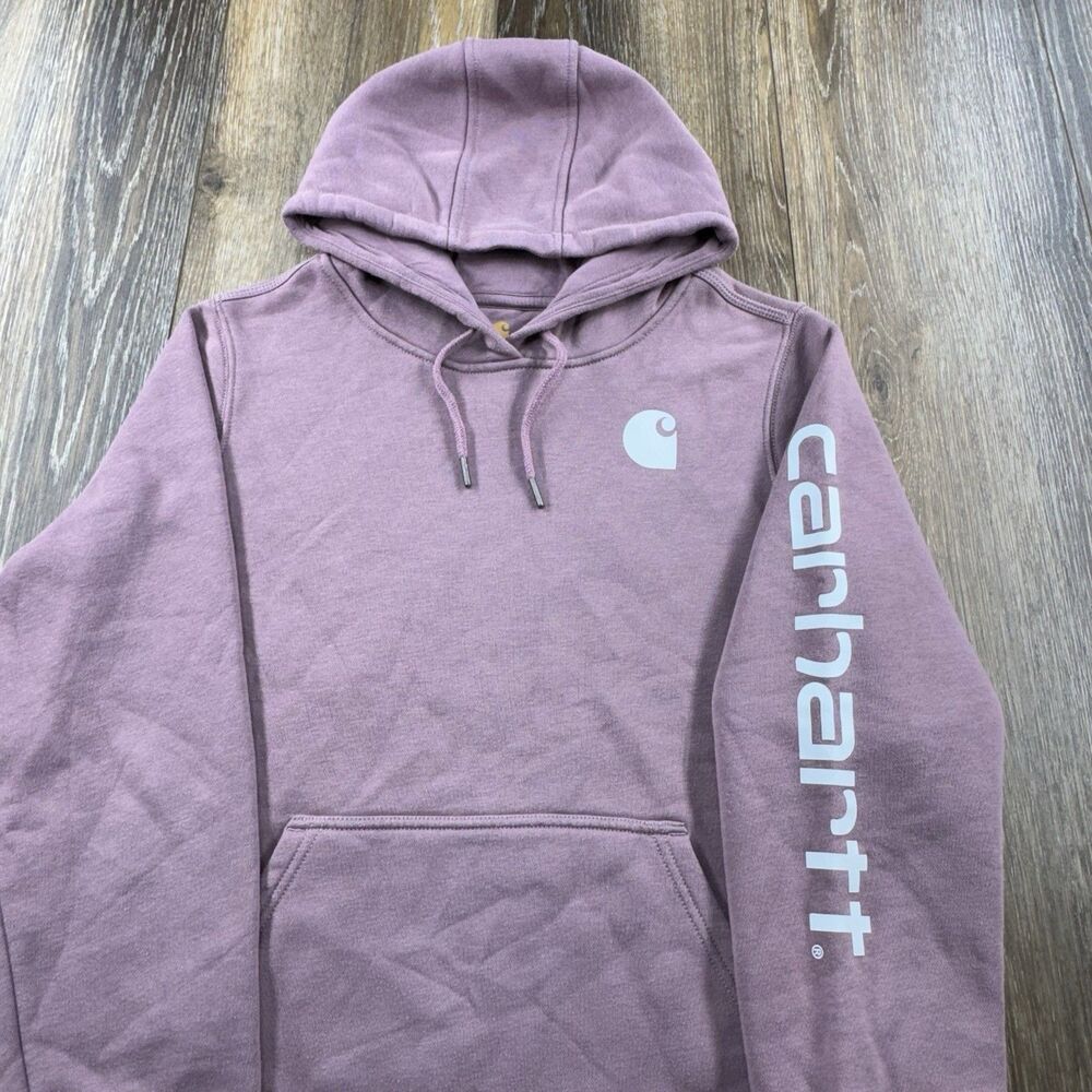 Carhartt Hoodie Womens L 12-14 Rose Tint Sweatshirt Workwear Spellout Sweater